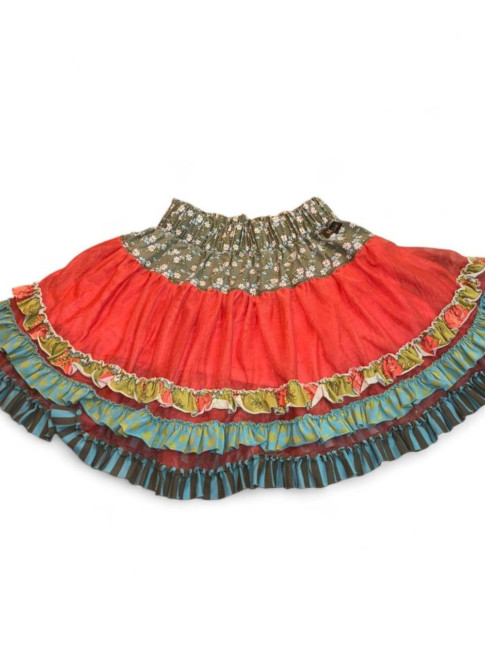 Matilda Jane Coral Tiered Ruffle Skirt with Olive Floral Waistband